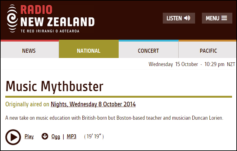 October 2014 Interview with Radio New Zealand: Music Mythbuster